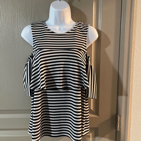 Zara Collection Womens Medium Striped Peplum/ Cold Shoulder Shirt - Picture 1 of 3